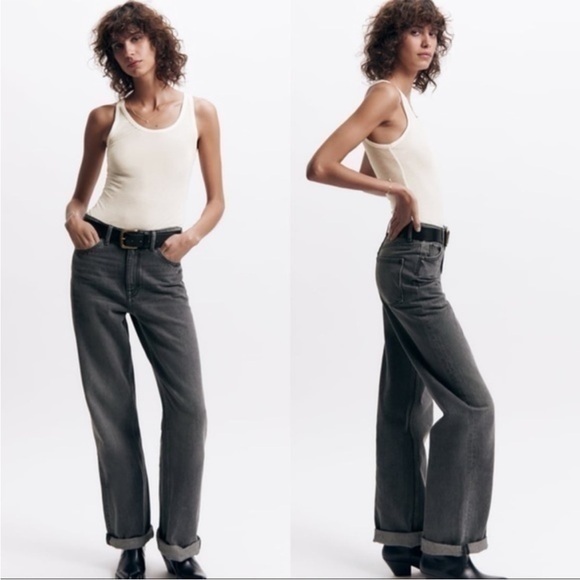 Zara Denim - NWT $70 ZARA THE 90S WIDE LEG JEANS - gray, slim fit, high waisted size 8